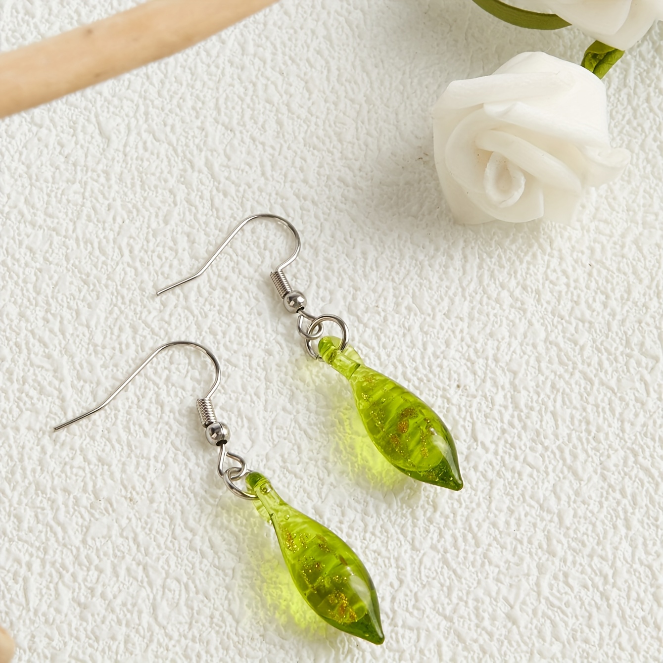 Women's Unique Teardrop Glass Pendant Earrings, Handmade